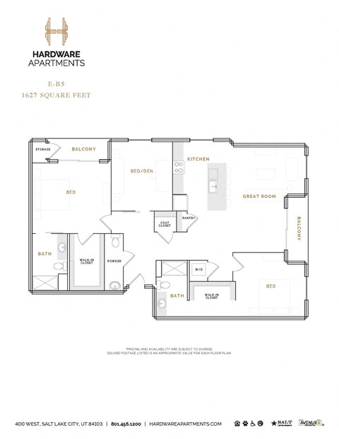 Floor plan for 2 beds, 2.5 baths, 1758 sqft